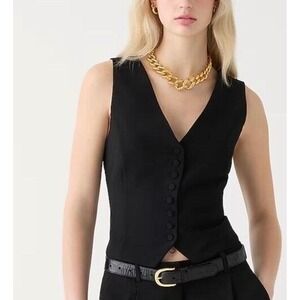 J.Crew Womens Black Tailored Button Front Waistcoat Vest tuxido  2 Lined V-Neck